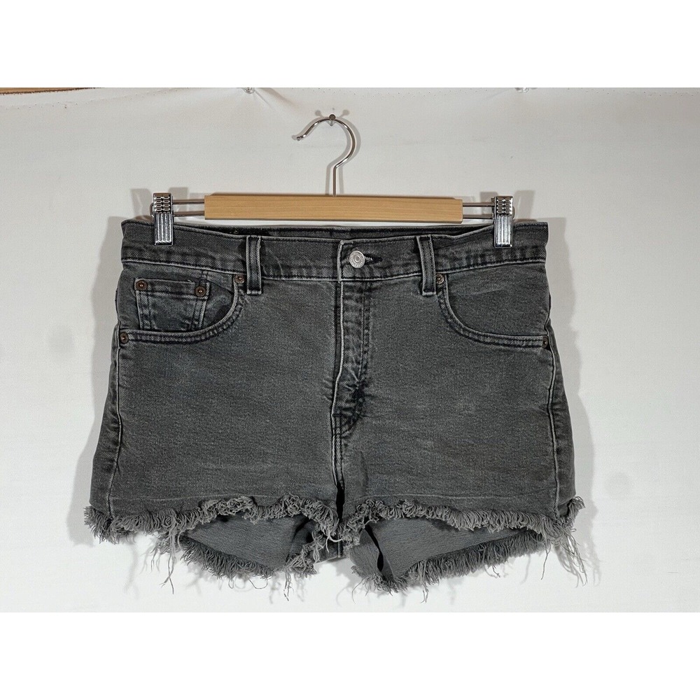 Levis 501 Shorts Womens 32 Black Cut Off Denim Red Tab High Rise‎
